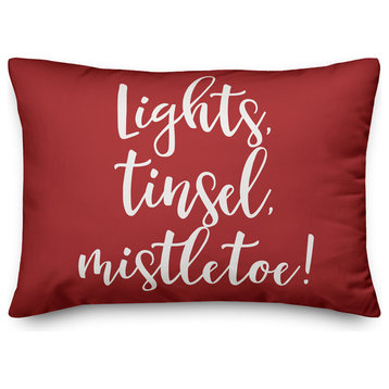 Lights, Tinsel, Mistletoe, Red 14x20 Lumbar Pillow