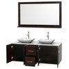 Centra 60" Espresso Double Vanity, Avalon Carrera Marble, 58" Mirror
