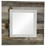 My Barnwood Frames - Barnwood Slat Mirror With White Overlay, 30"x30" - This Barnwood Slat Mirror with white Overlay is one of our most popular mirrors. It's wide unique reclaimed wood slats make it unlike any other mirror. The white rustic overlay also ties the mirror into other traditional home decor items; this makes it a perfect focal point.  Customers have said that this square rustic mirror is one of the most talked about items in their home. Its more than just a mirror, it's a conversation piece.  The Mirror comes with D ring hangers for easy installation; And its also available in two different sizes: 34X34 and 30X30.  Size of "mirror portion" on the 34X34 is: 17X17; and on the 30X30 it is: 15X15. Color: Reclaimed wood with white inner overlay. Product Includes: Mirror, Frame, D-ring hanging hardware. Materials Used: Alder wood, reclaimed barnwood, mirror. Used for: Hall or Bathroom Vanity Mirror, mantle - Rustic Decor. Made in: USA. Frame Style: Barn wood Slat Mirror