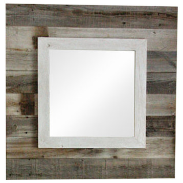 Barnwood Slat Mirror With White Overlay, 30"x30"