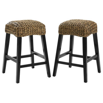 Bowery Hill 26.25" Coastal Wood Counter Stool in Sea Grass/Black (Set of 2)