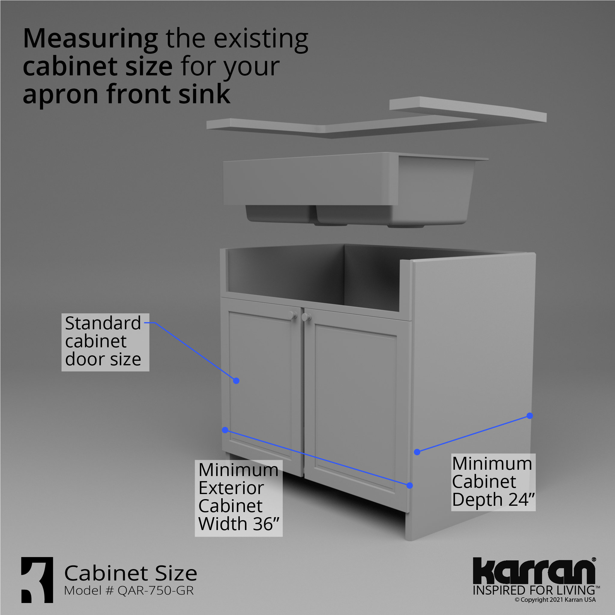 Karran Retrofit Farmhouse Quartz 34" Double Bowl Sink, Grey