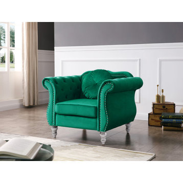 Hollywood Green Velvet Tufted Accent Chair
