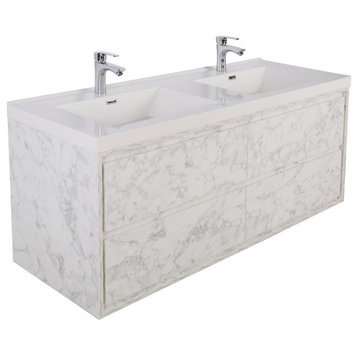 MOM 60" Wall Mounted Vanity With 4 Drawers and Acrylic Double Sink, Marble
