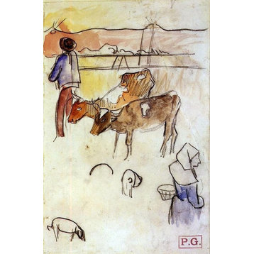 Paul Gauguin Bretons and Cows , 18"x27" Wall Decal Print