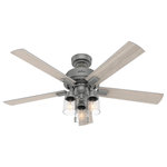 Hunter Fan Company - Hunter 50651 52``Ceiling Fan Hartland Matte Silver - The Hartland chandelier inspired ceiling fan has a revised classic look that looks beautiful in casual, indoor spaces. The clear seeded glass and included Edison LED light bulbs create a stunning look. Add a subtle pop of color with the Indigo Blue fan or complement other fixtures and accents in your farmhouse style room with the Noble Bronze or Matte Silver finish. Create a cohesive look in your space by pairing the Hartland ceiling fan with the coordinating light fixtures in its collection.