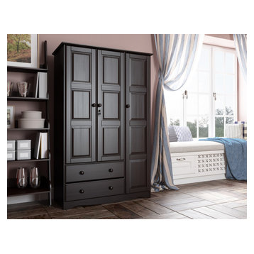 100% Solid Wood 3-Door Grand Armoire With Lock, Java