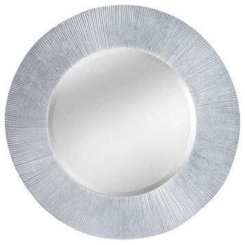 Modern Sunburst Wall Decor Mirror in Bright Silver Finish Sculptured Knife Edge