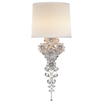 Claret Tail Sconce in Burnished Silver Leaf with Linen Shade