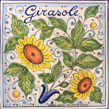 Italian Ceramic Tile/Trivet - Tuscan Fruit - Girasole (Sunflower) - 20 x 20 cm