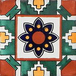 Color y Tradicion - 6"x6" Mexican Talavera Handmade Tiles, Set of 40 - Box of 40 individual pieces of Mexican Talavera Tiles the same design  as the picture.