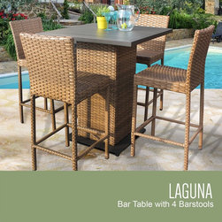Laguna Pub Table Set With Barstools 5-Piece Outdoor Wicker Patio Furniture - Patio Furniture And Outdoor Furniture