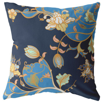 Carnation Garden Broadcloth Indoor Outdoor Zippered Pillow Light Blue On Navy