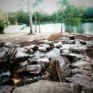 Pondless Water Feature/Flagstone Patio and Fire Pit/Mossrock Seating Wall