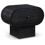 Meridian Furniture - Harlow Solid Wood And Oak Veneer Night Stand, Black - Slumber well knowing the things you need most at night are tucked out of sight and within easy reach with this Harlow black nightstand. Its rich black finish and oak veneer, crafted from a mix of solid wood and MDF, embody art deco elegance. Featuring natural wood grain variation, each piece is uniquely beautiful. A single drawer with an attractive pull offers discreet storage, blending practicality with timeless design. Enhance your bedroom with this sophisticated accent that combines function with exquisite craftsmanship.