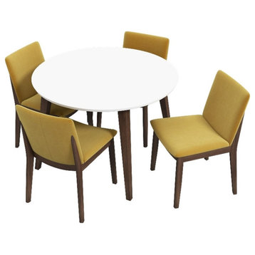 Pala Modern Solid Wood White Top Round Dining Room&Kitchen Table and 4 Chair Set