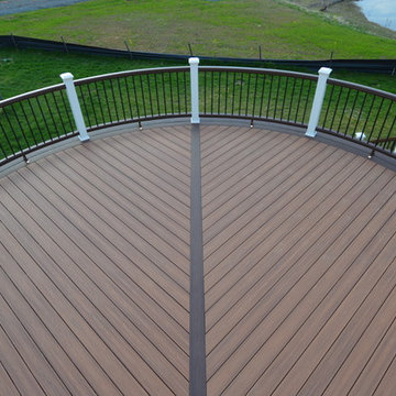 Herringbone Custom Curved TREX Deck with Border, Lights and Stairs