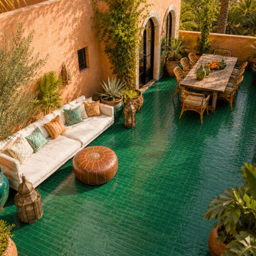 Green Moroccan Bejmat Tile Courtyard Design