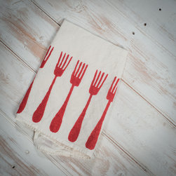 Block printed red linen napkin Forchette collection - Napkins