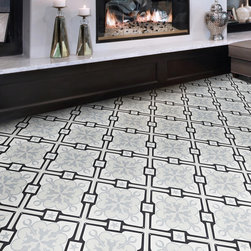 Moroccan Mosaic & Tile House - 8"x8" Chala Handmade Cement Tile, Black/Gray, Set of 12 - Wall And Floor Tile