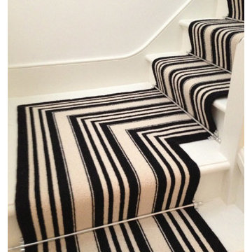 Black & White Striped Wool Carpet to Stairs
