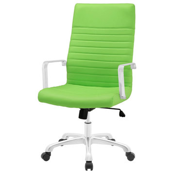 Office Chair, Armless Design With High-Back and Curved Metal Arms, Bright Green