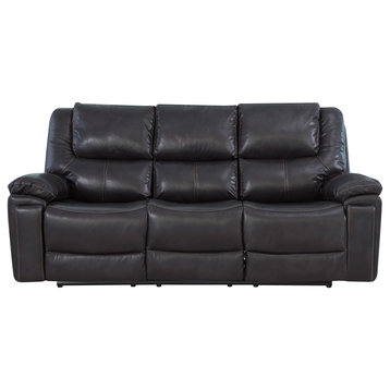 Aiden Transitonal Leather Air Reclining Upholstered Sofa, Brown