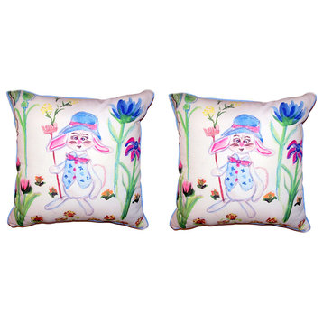 Pair Of Betsy Drake Mrs. Farmer Small Outdoor/Indoor Pillows 12 X 12
