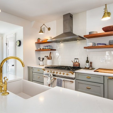 Grey Shaker Kitchen with Cherry Open Shelves