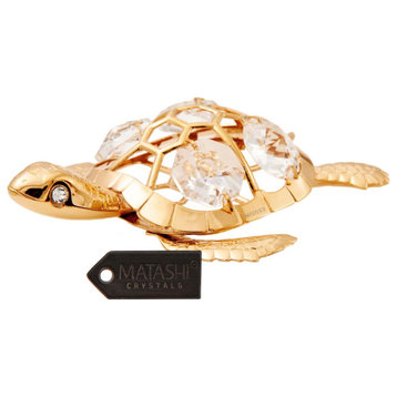 24K Gold Plated Crystal Studded Sea Turtle Ornament
