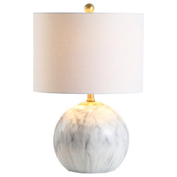 Luna 21.5" Faux Marble Resin LED Table Lamp, White and Brass Gold