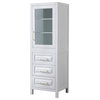Daria Linen Tower in White with Brushed Gold Trim & Shelved Cabinet Storage