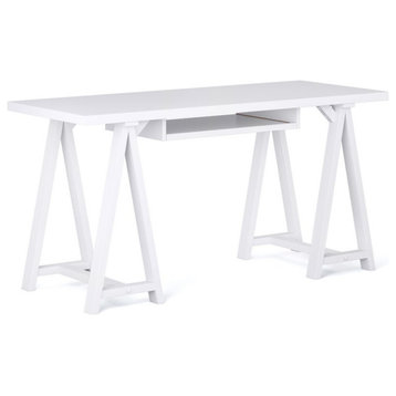 Atlin Designs 60"W Modern Soild Wood Computer Desk in White