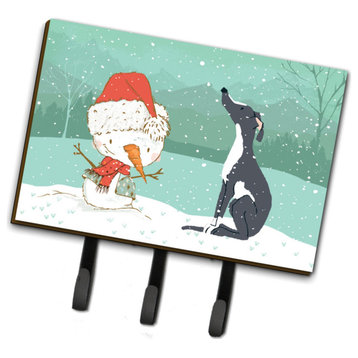 Black Grayhound Snowman Christmas Leash Or Key Holder Hooks