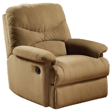 Contemporary Recliner, Light Brown Microfiber Seat With Overstuffed Armrests