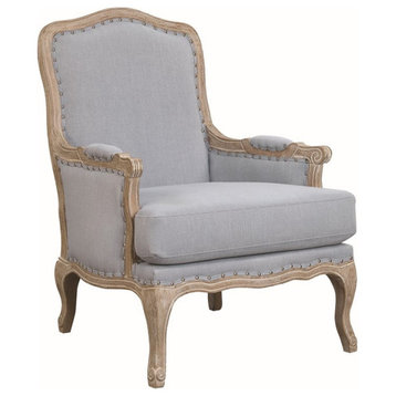 Bowery Hill Transitional Fabric/Wood Nail Head Trim Accent Chair in Light Blue