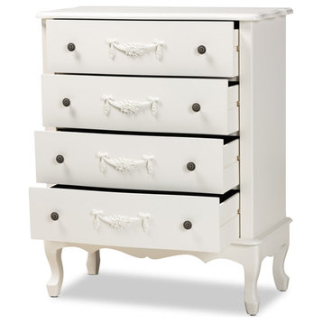 Classic and Traditional White Finished Wood 4-Drawer Storage Cabinet