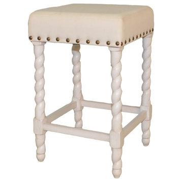 Pemberly Row Contemporary Fabric 24" Counter Stool Vintage White Linen