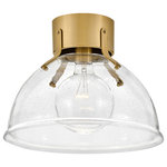 HInkley - Hinkley 13" Argo Small Flush Mount Fixture, Heritage Brass + Clear Seedy Glass - Argo is brilliantly basic in design but has all the right details to make it shine. The smooth lines of its dome have a vintage, industrial feel, but modern updates make Argo contemporary. Heavy straps and decorative screws secure the dome to the cap in this clean and stylish profile.