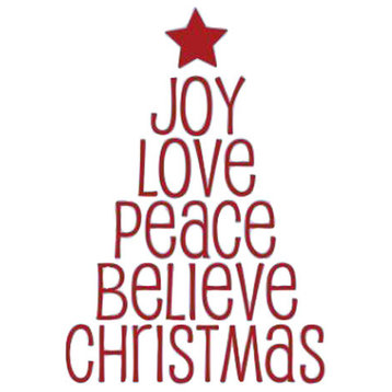 Decal Wall Love Peace Believe Christmas Quote, Red