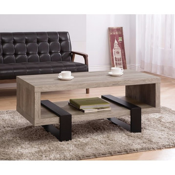 Benzara BM156208 Modern Driftwood Open Shelf Coffee Table, Gray and Brown