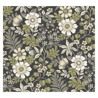 Voysey Black Floral Wallpaper - Contemporary - Wallpaper - by