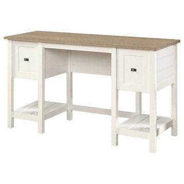 Pemberly Row Contemporary Wood Home Office Desk in Soft White/Oak