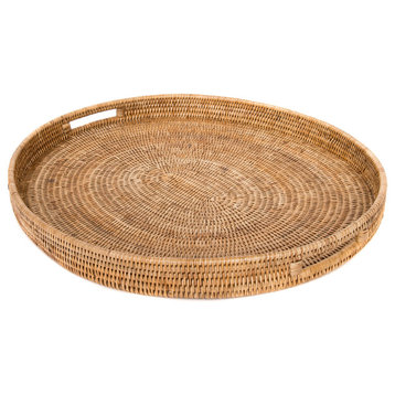 Artifacts Rattan™ Oval Tray With Cutout Handles, Honey Brown, Large