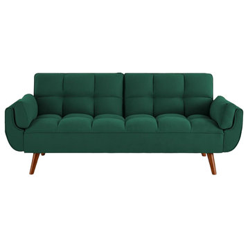Unique Comfortable Futon, Square Stitched Seat & Curved Padded Arms, Green