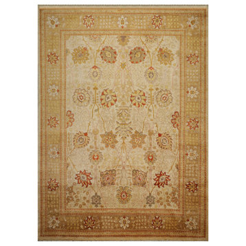 09'00''x12'03'' Beige Brown Hand Knotted Persian Wool Traditional Rug