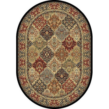 Ancient Garden Oval Traditional Rug, Multi/Border Color Ivory, 6'7"x9'6" Oval