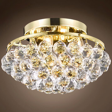 4 and 6 Corner Design 4 Light 14" Gold Flush Mount With Clear European Crystals