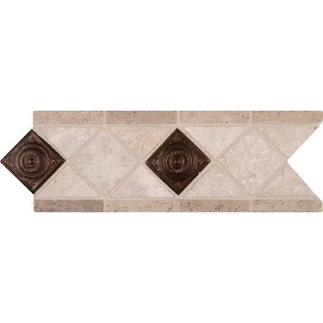 Listello Noce and Chiaro Copper Scudo Travertine Border, Set of 30