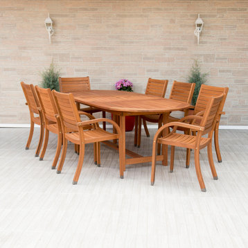Amazonia Arizona 9-Piece Extendable Oval Outdoor Dining Set | Eucalyptus Wood